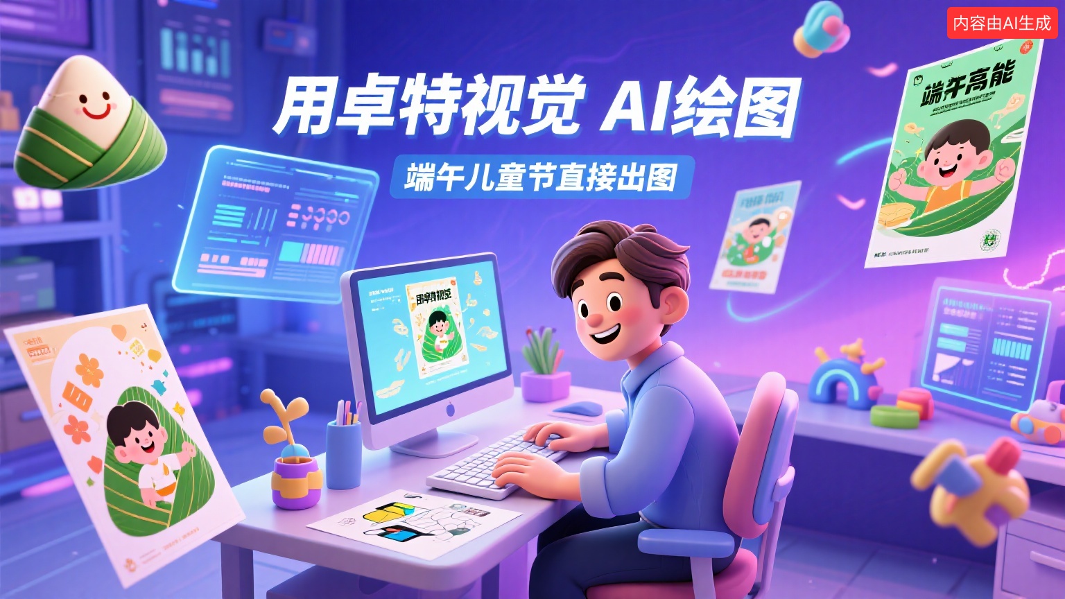 【双节特辑】端午遇六一 | 童趣端午海报AIGC指南，复制描述一键直出 - 卓特视觉封面
