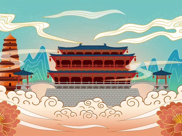 著名景点标志性建筑国潮矢量插画组集封面图