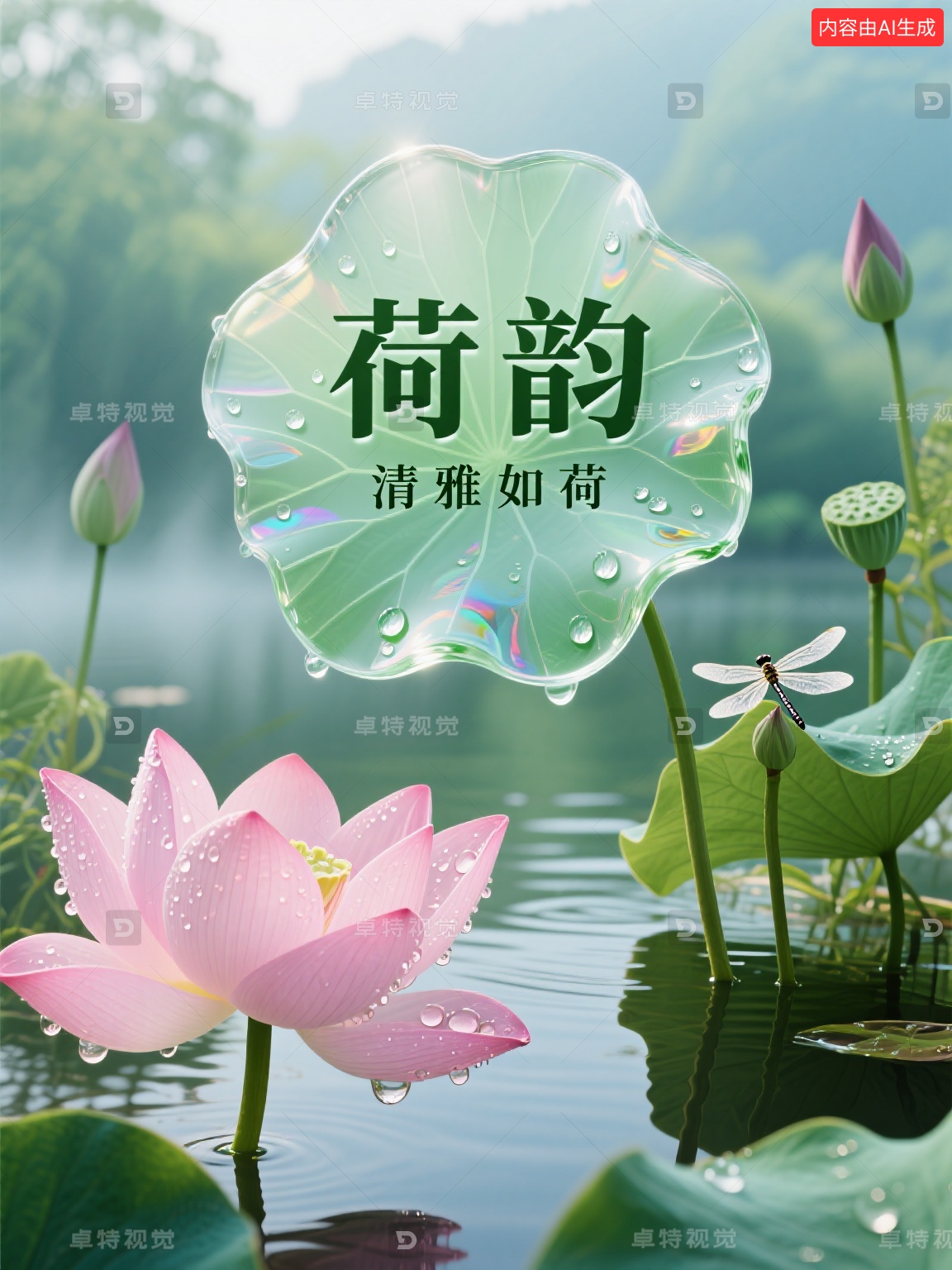 夏日的荷花海报，怎么做都很有氛围感！封面